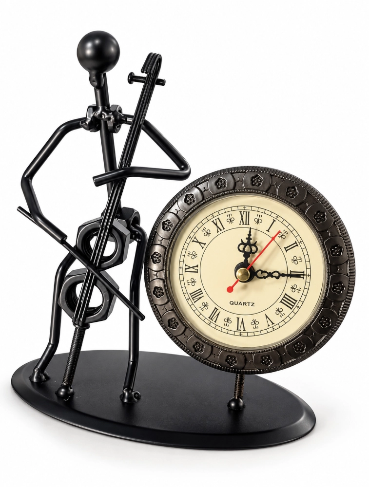 Black Cello Design Metal Table Clock For Home And Office