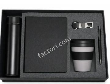 Black Corporate Gifting Set 5 in 1 (Diary, Metal Flask, Pen,Key chain and Bottle)