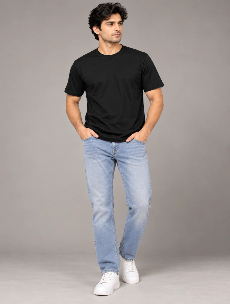Black Mens Cotton 110 GSM Round Neck Half Sleeve TShirt