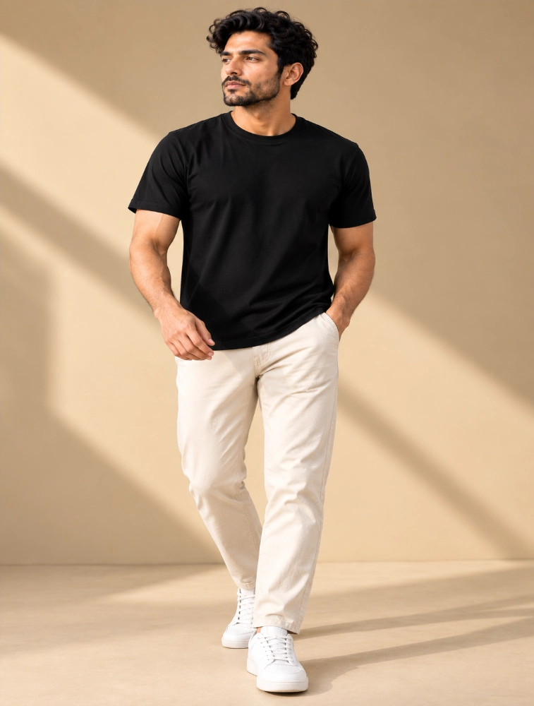 Black Cotton 180 GSM Round Neck Tshirt