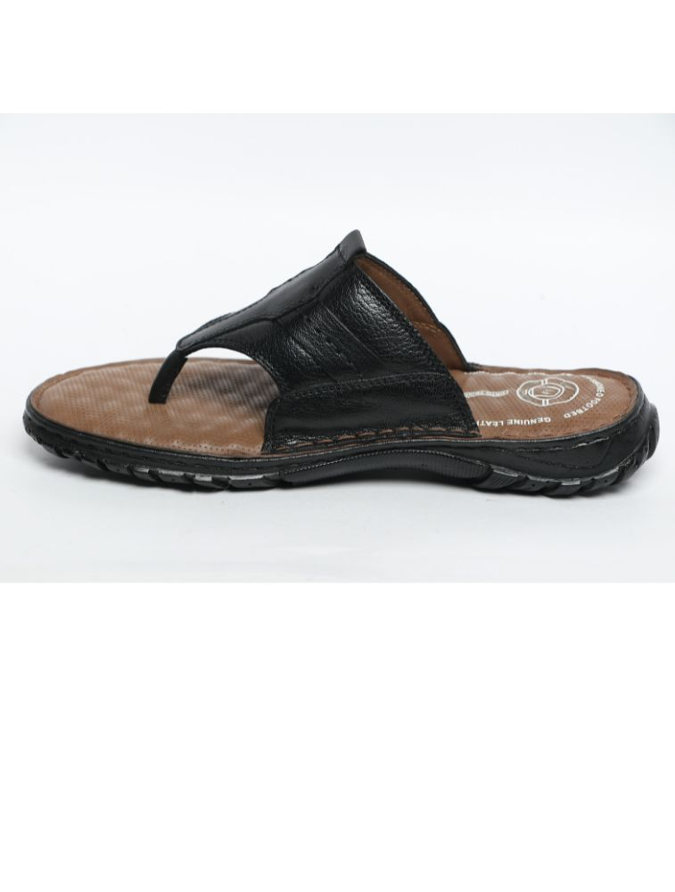 Black Hilton Stitchdown Genuine Leather Sandals