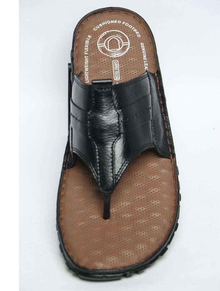 Black Hilton Stitchdown Genuine Leather Sandals — bulk from ₹1538