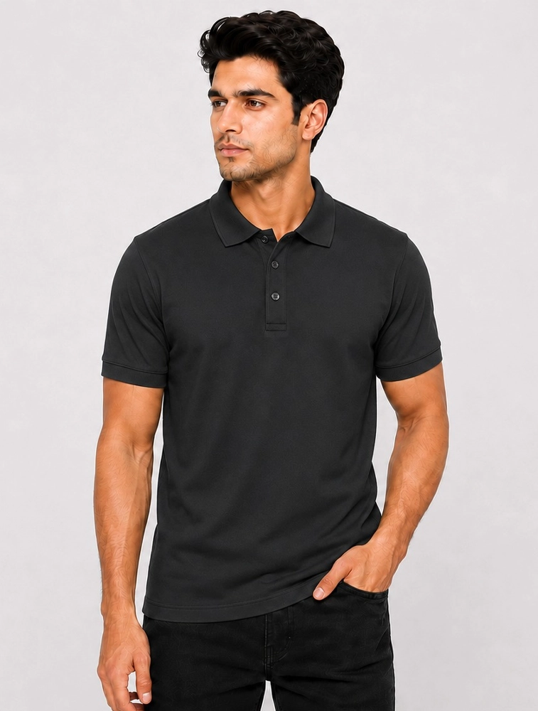 Black Interlock Supima Cotton 235 GSM Polo TShirts  