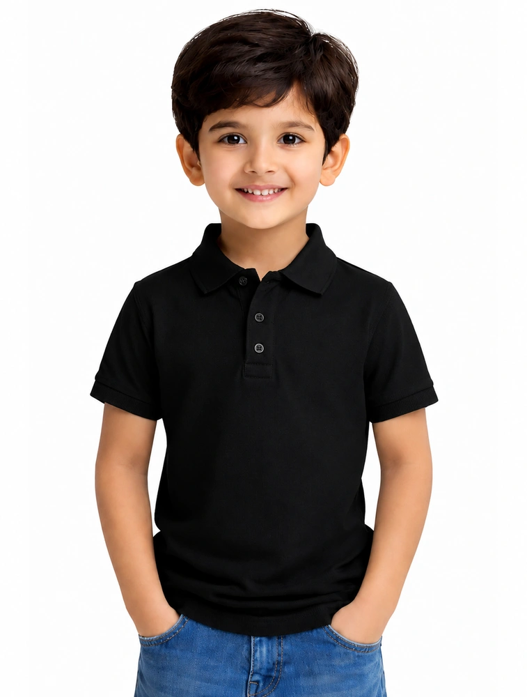Black Kids Cotton Polo Half Sleeve 220 GSM T-Shirts