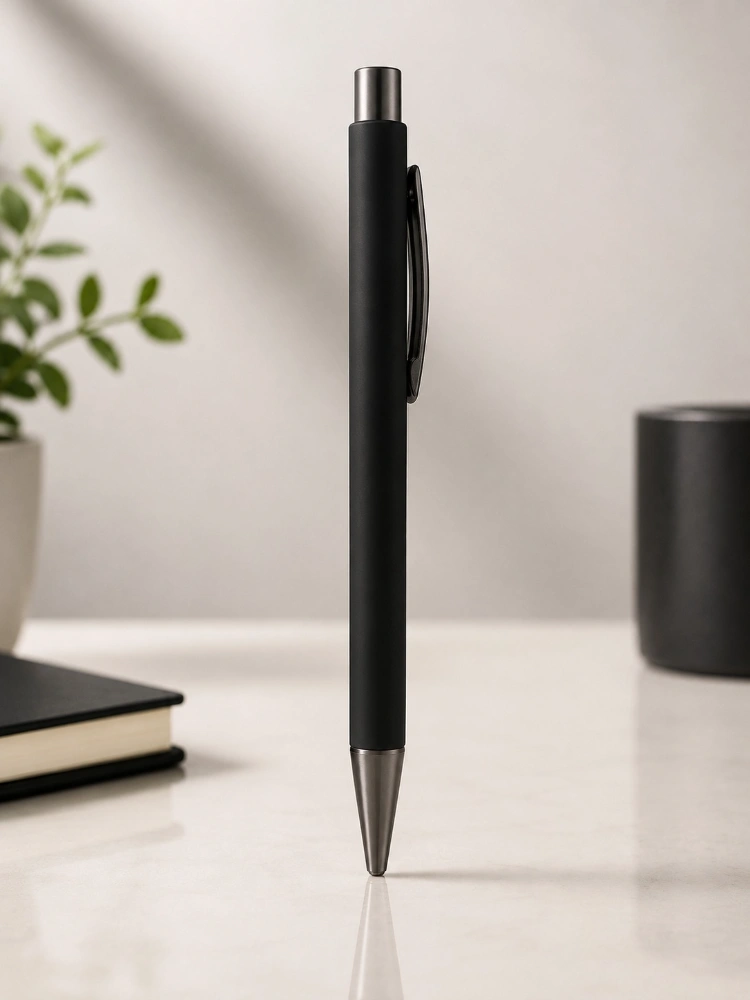Black Matte Metal Click Pen with Matte Clip
