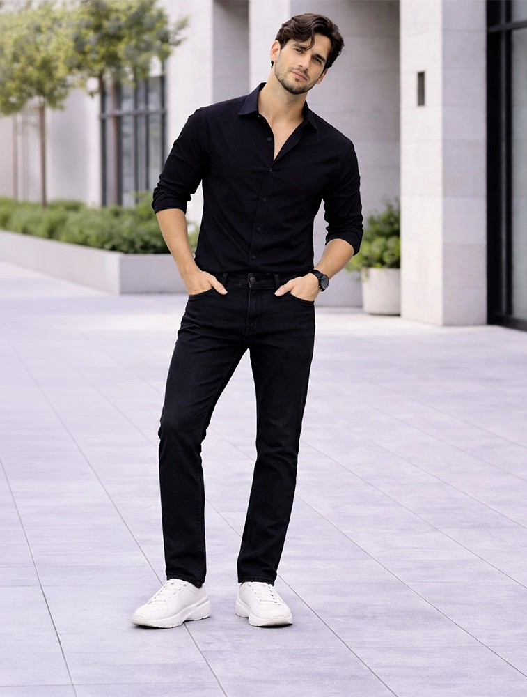 Black Men Cotton Lycra Slim Fit Stretchable Jeans   