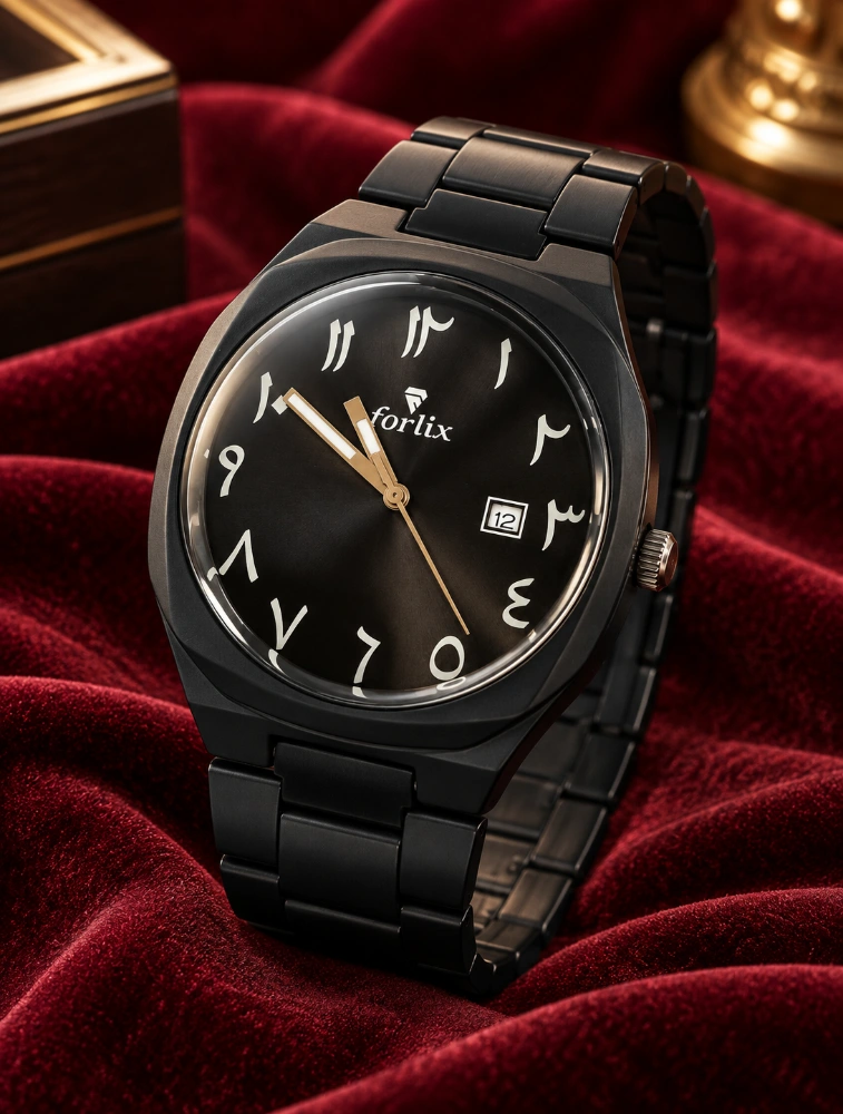 Black Mens Arabic Numeral Analog Watch