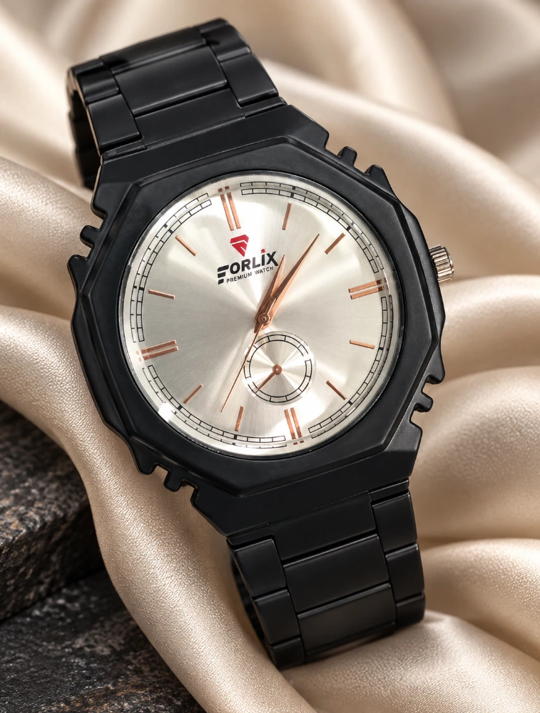 Black With Silver Dial Roman Mens Shadow Edge Analog Watch