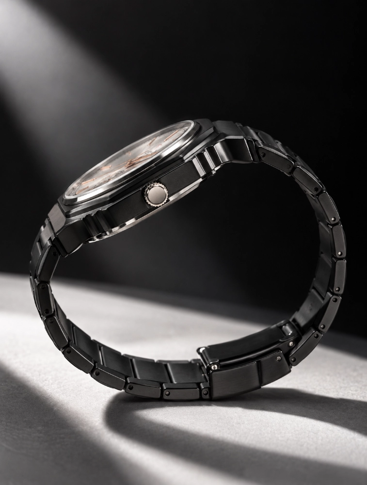 Black With Silver Dial Roman Mens Shadow Edge Analog Watch