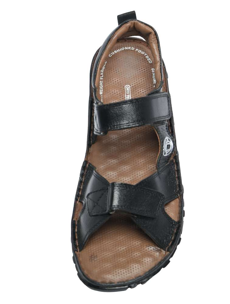 Black Nelson Stitchdown Genuine Leather Sandals