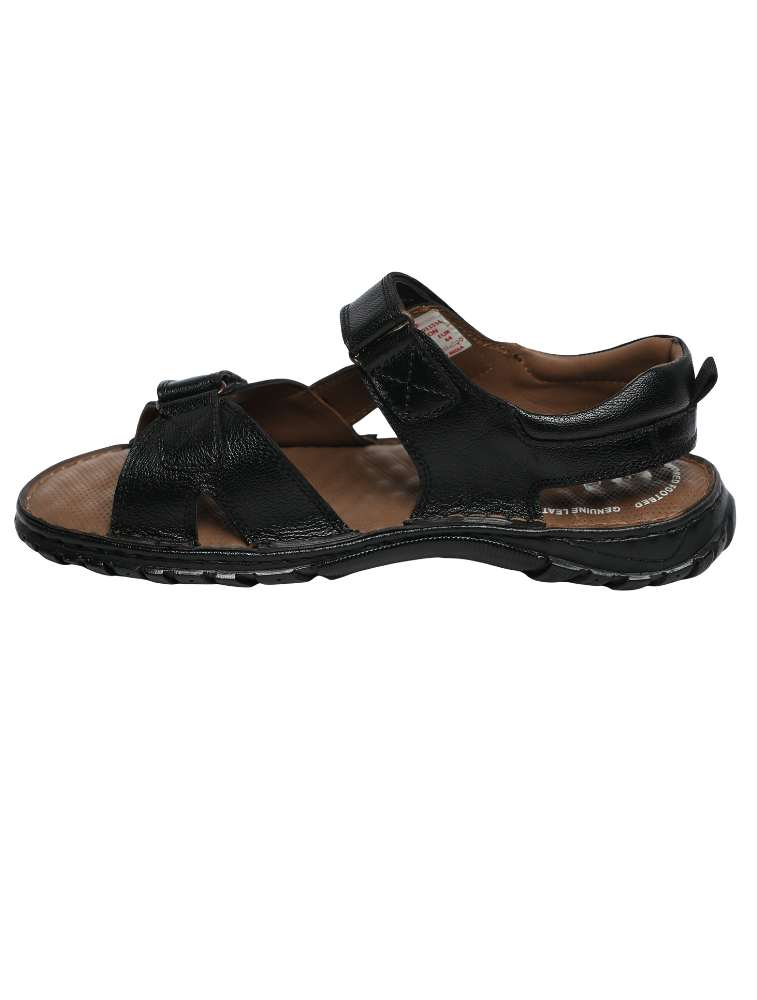 Black Nelson Stitchdown Genuine Leather Sandals — bulk from ₹1538