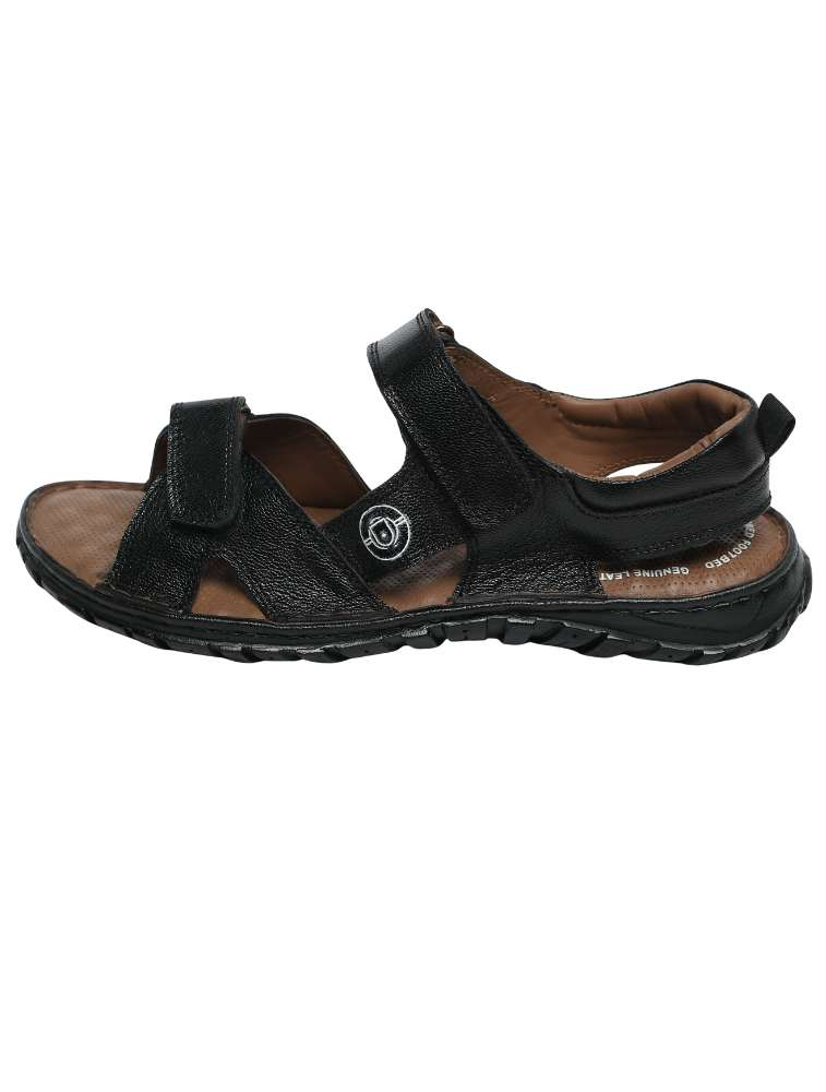 Black Nelson Stitchdown Genuine Leather Sandals — bulk from ₹1538