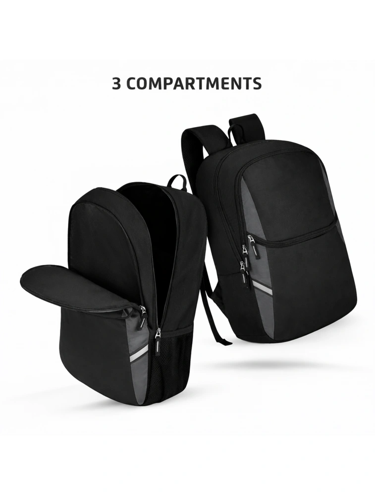 Black Nudge Polyester Laptop Backpack with 1 Main Compartment and 2 Easy Access — bulk from ₹542