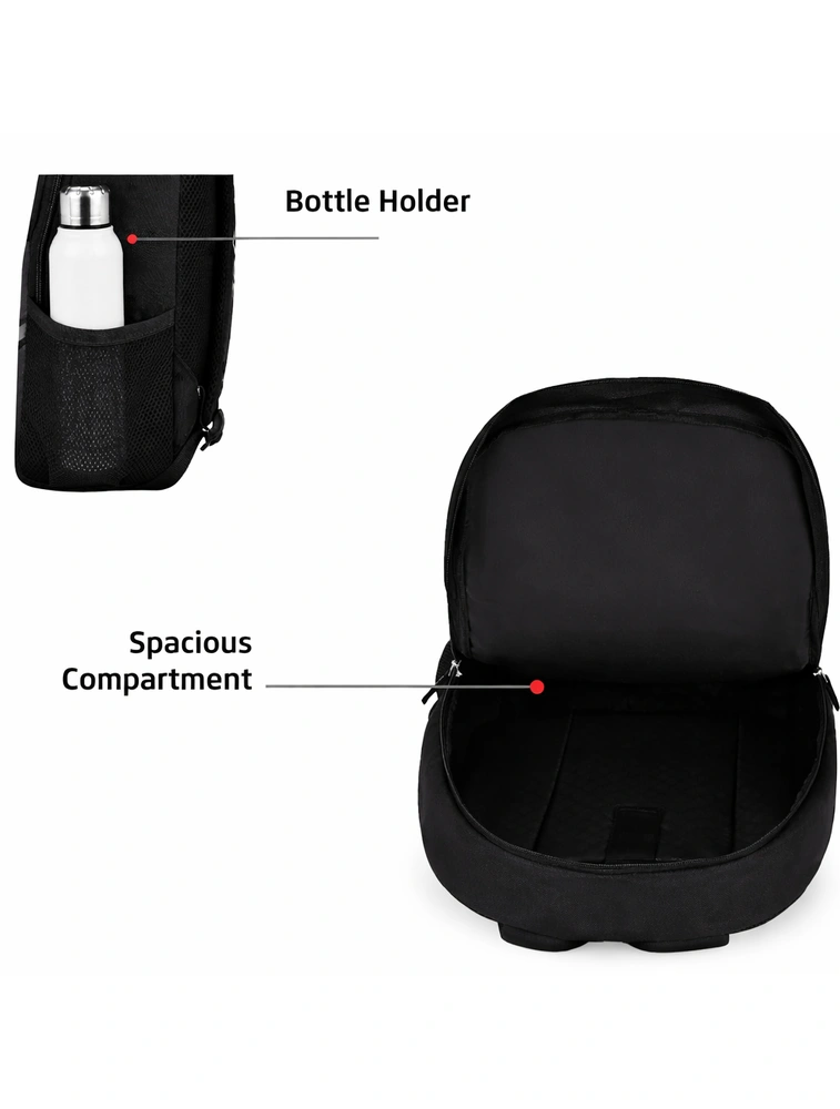 Black Nudge Polyester Laptop Backpack with 1 Main Compartment and 2 Easy Access — bulk from ₹542