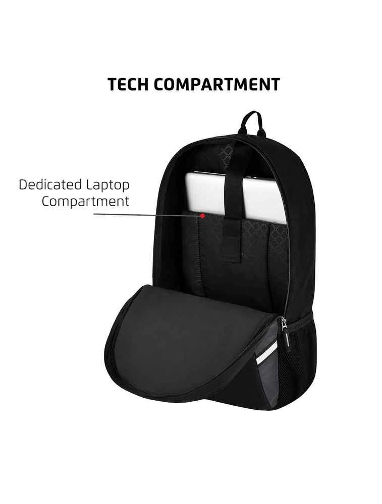 Black Nudge Polyester Laptop Backpack with 1 Main Compartment and 2 Easy Access — bulk from ₹542