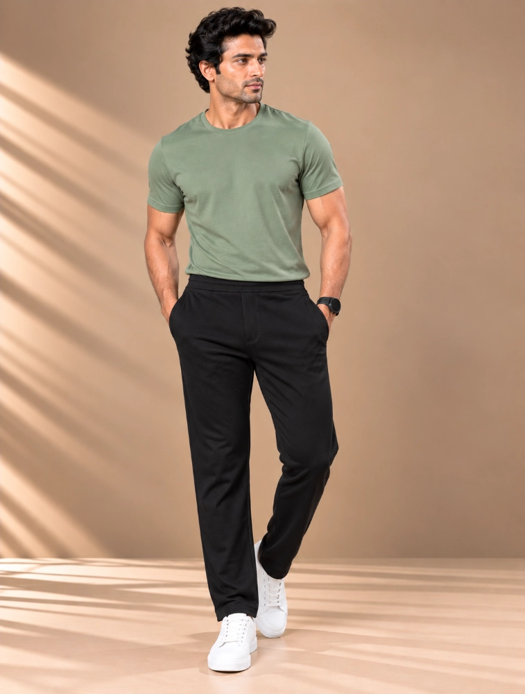 Black Oreas Mens Peanut Fabric Comfort Stretch Trousers