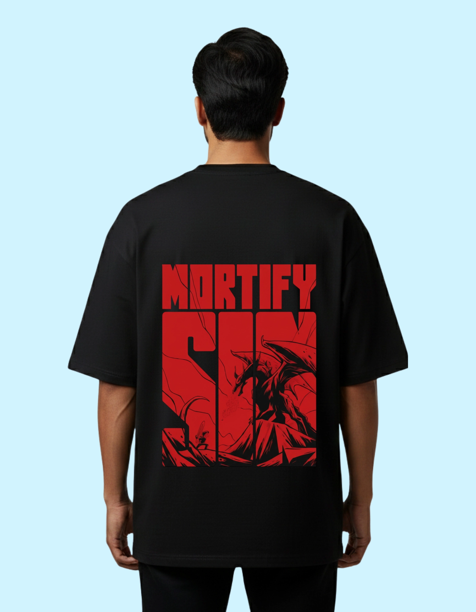 Mortify Graphic Oversized French Terry Half Sleeve 240 GSM T-shirts Black 