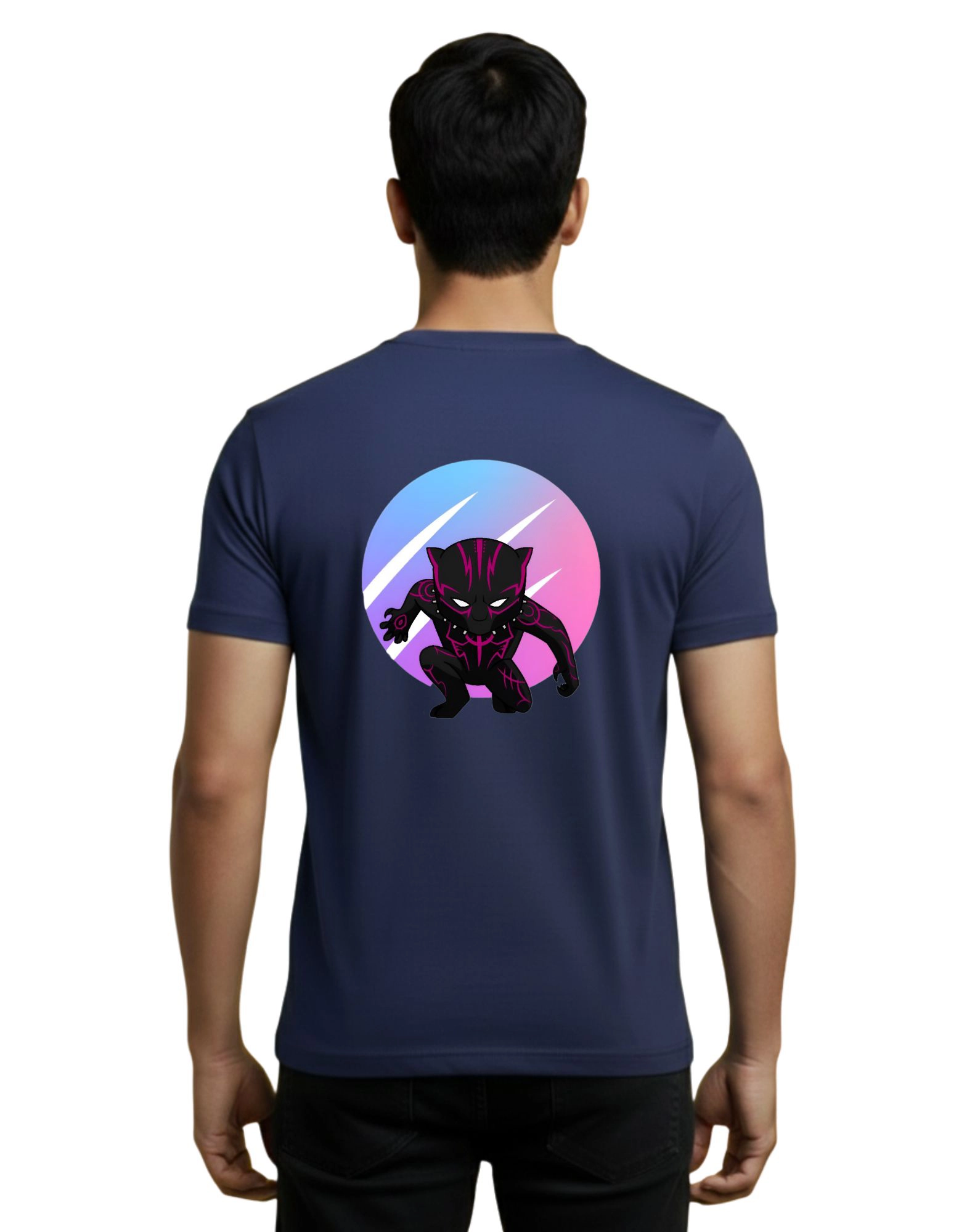 Black Panther Marvel Graphic Round Neck 180 GSM T-Shirt Navy Blue