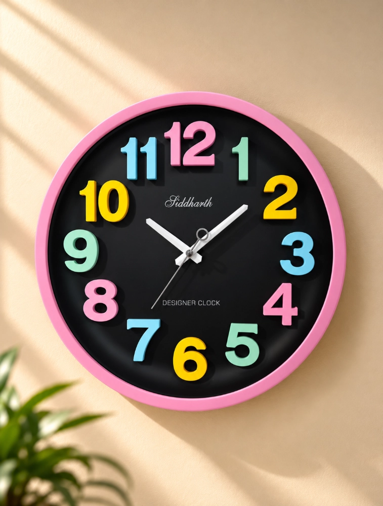 Black Pink Siddharth Quartz Designer Wall Clock For Home And Office