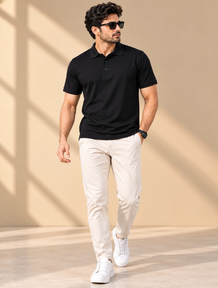 Black Polycotton 220 GSM Polo TShirt