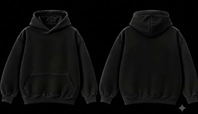 Black Polycotton 300 GSM Full Sleeve Hoodie with Kangaroo Pocket
