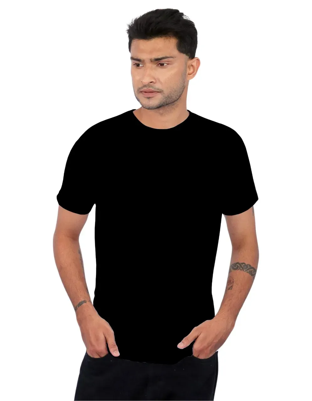 Black Polyester 100 GSM Round Neck T Shirt