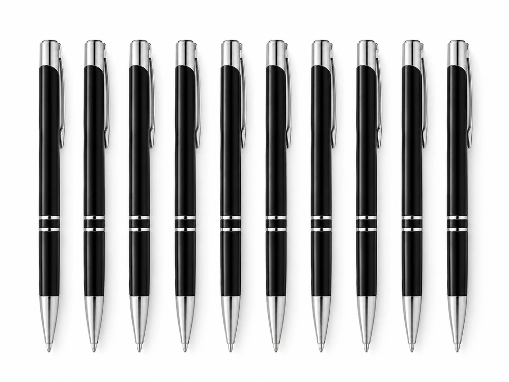 Black Premium Glossy Steel Ball Pen with Silver Clip Pack of 10 — bulk from ₹236