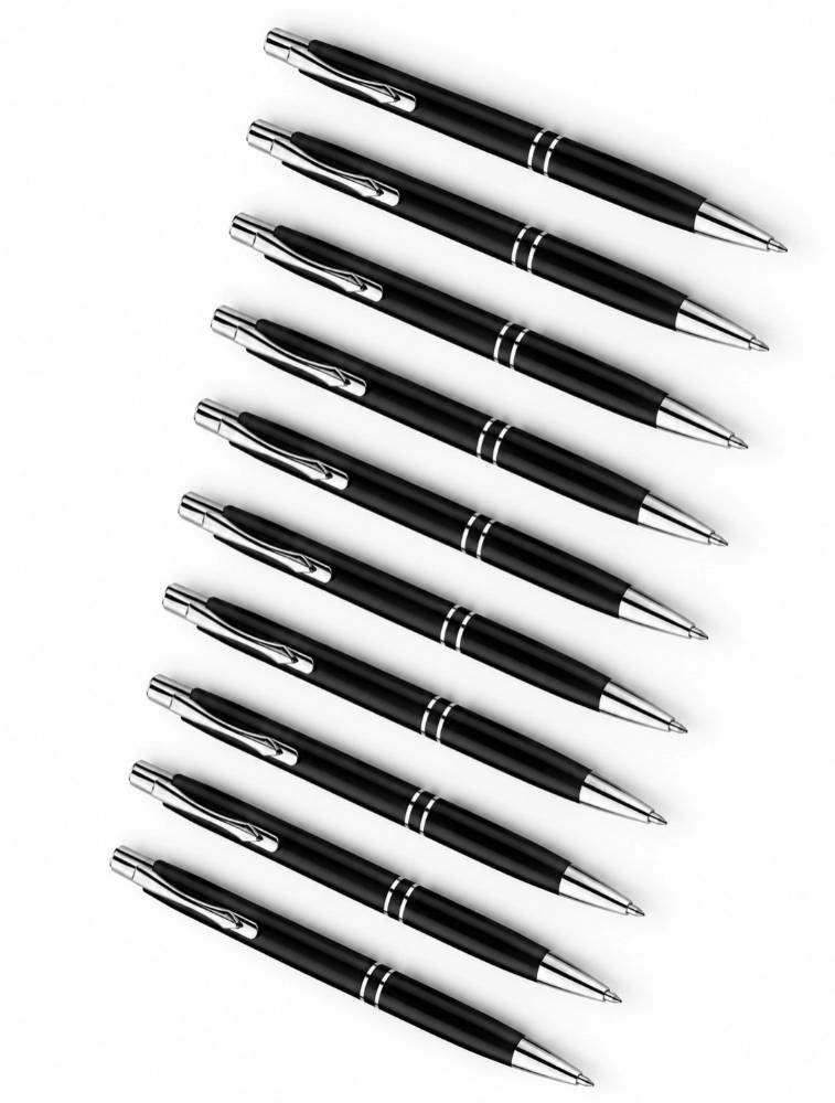 Black Premium Glossy Steel Ball Pen with Silver Clip Pack of 12 — bulk from ₹282