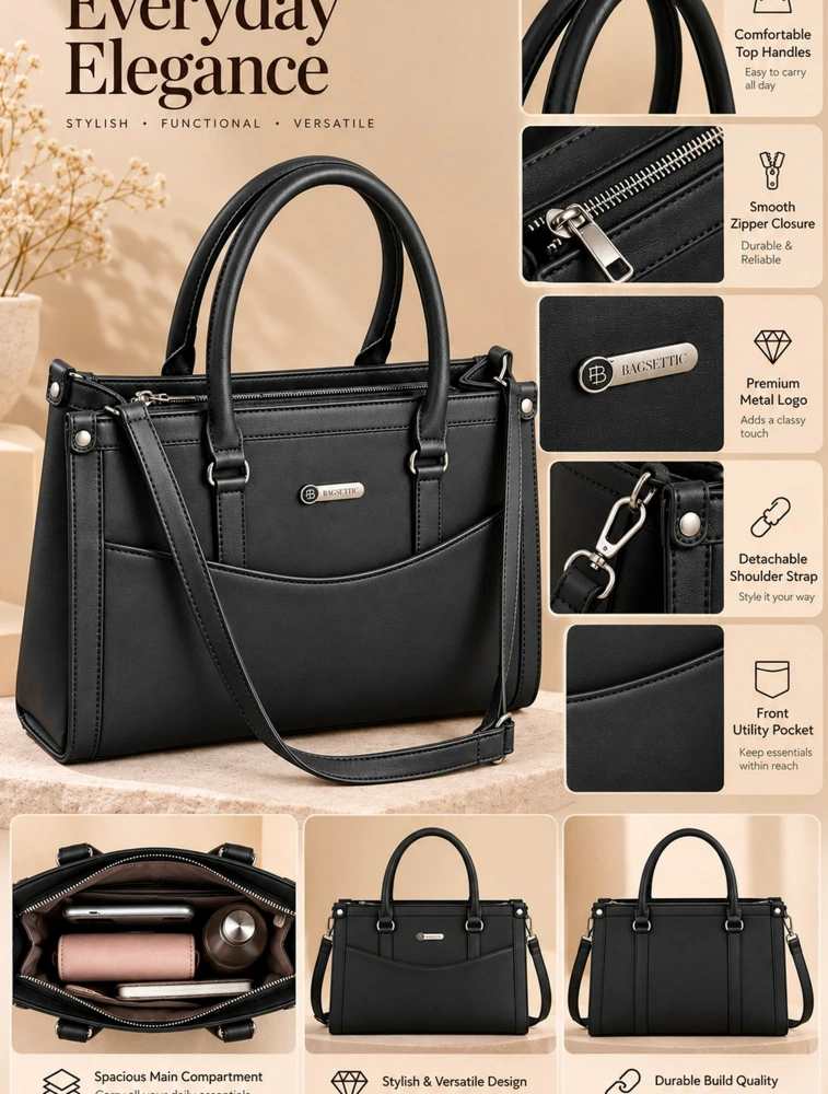 Black Premium PU Leather Hand Bag