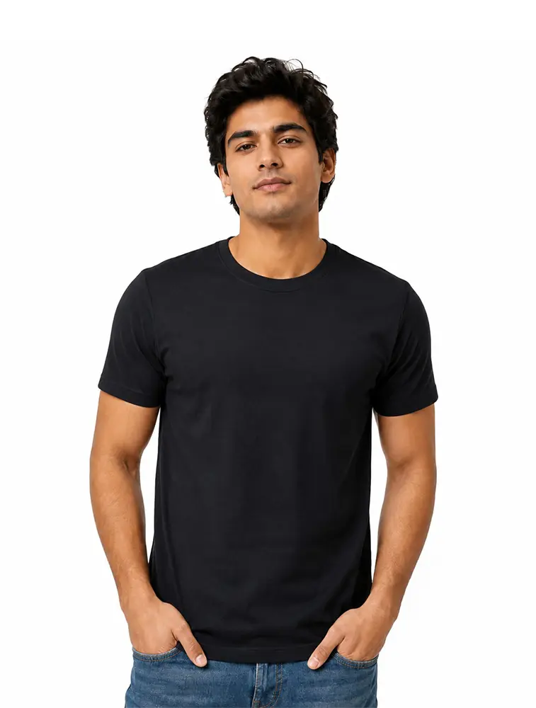 Black Premium Polycotton 180 GSM Round Neck T-Shirt