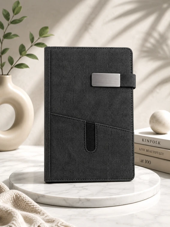 Black Premium Textured Single Line Diary with Metal Closure