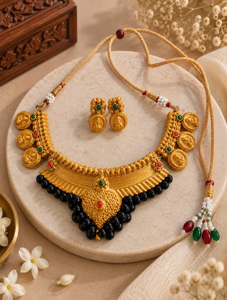 Black Rajmudrika Terracotta Jewellery Set