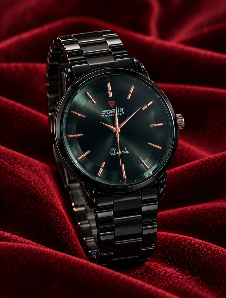 Black Round Dial Stainless Steel Analog Watch