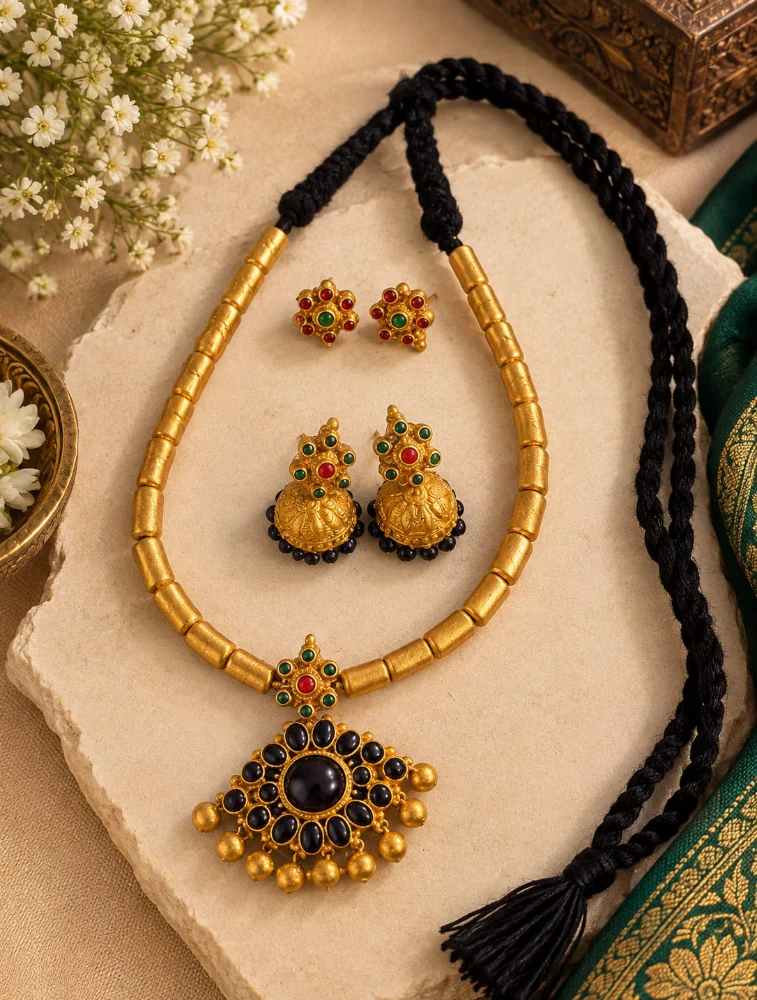 Black Simple Beauty with a Traditional touch Terracotta Jewellery Set