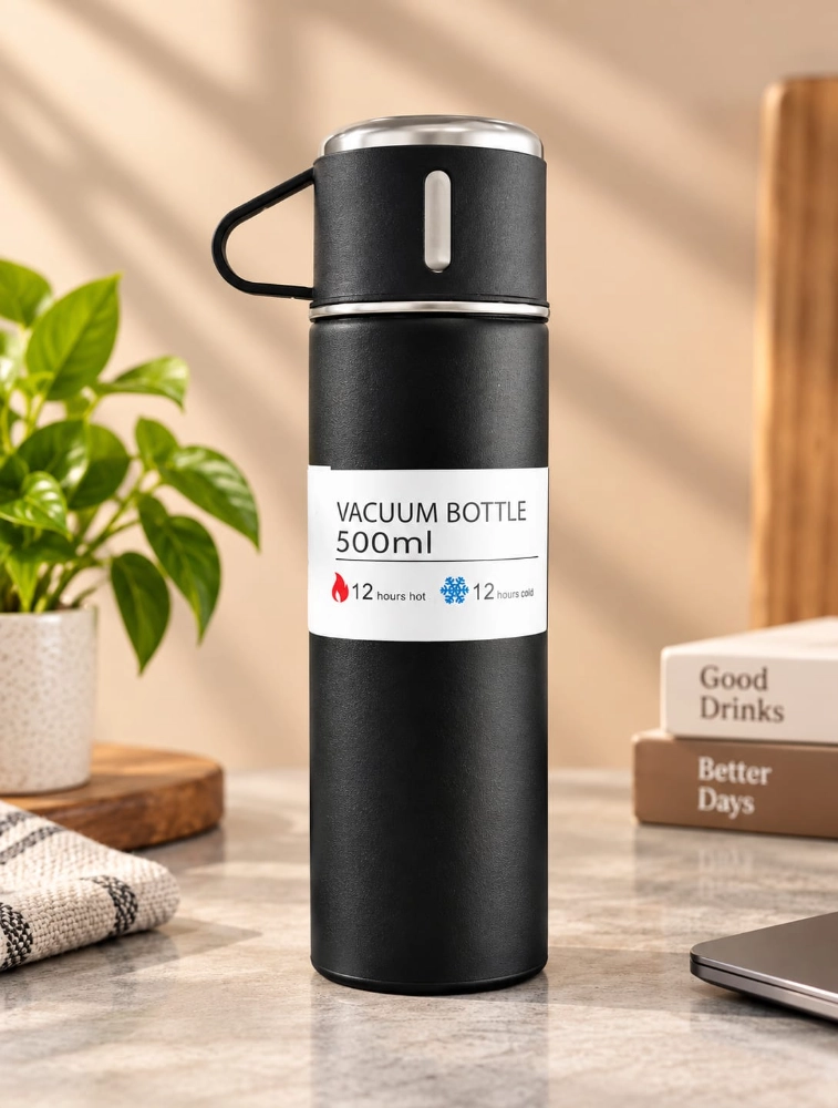 Black Stainless Steel Vacuum Flask Set