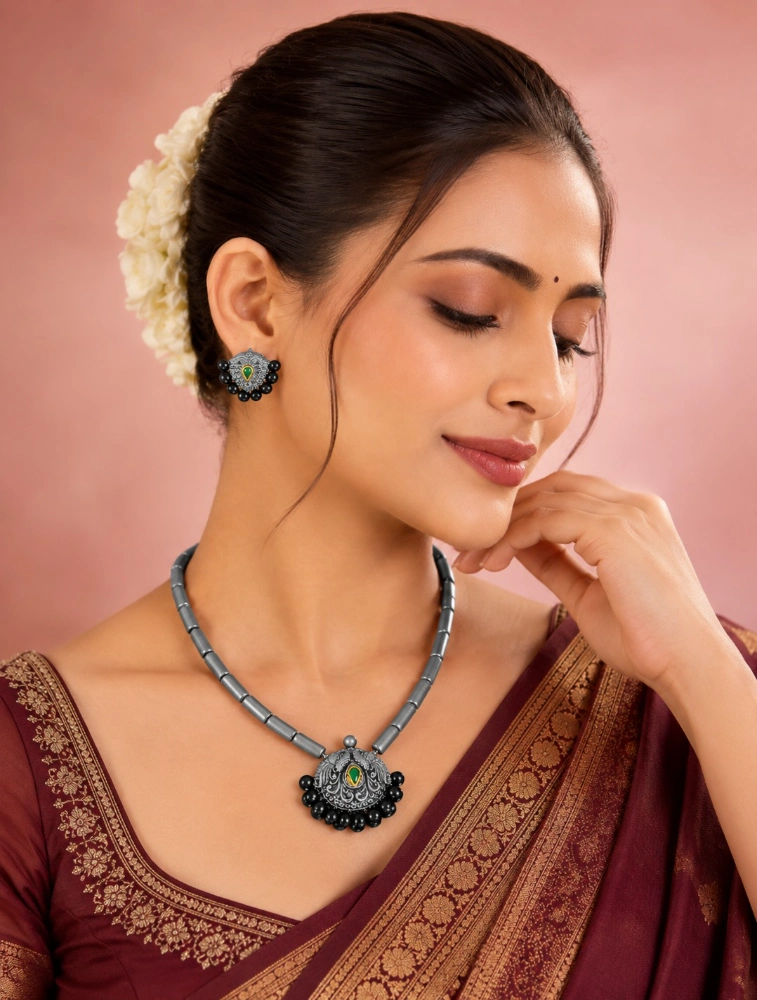 Black Swarna Mrittika Terracotta Jewellery Set   