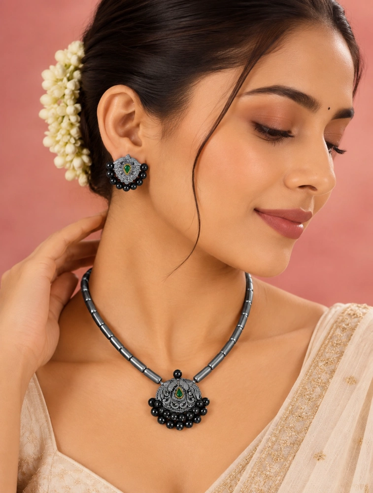 Black Swarna Mrittika Terracotta Jewellery Set