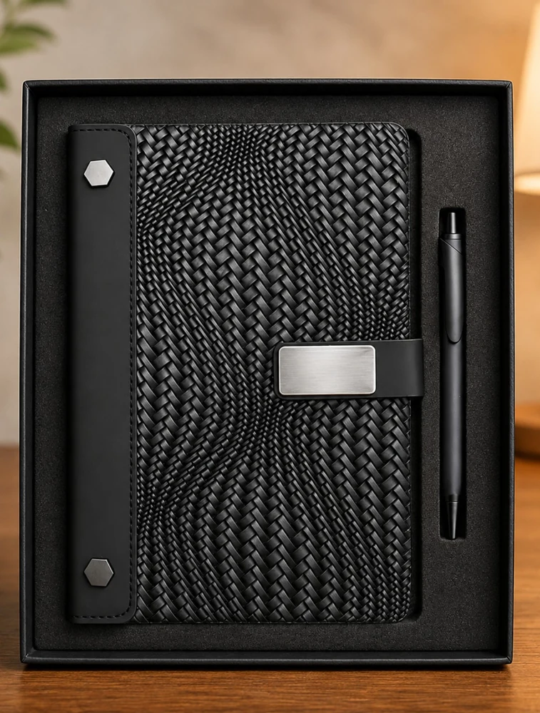 Black Textured Dairy with Rectangle Metal Closure Dairy