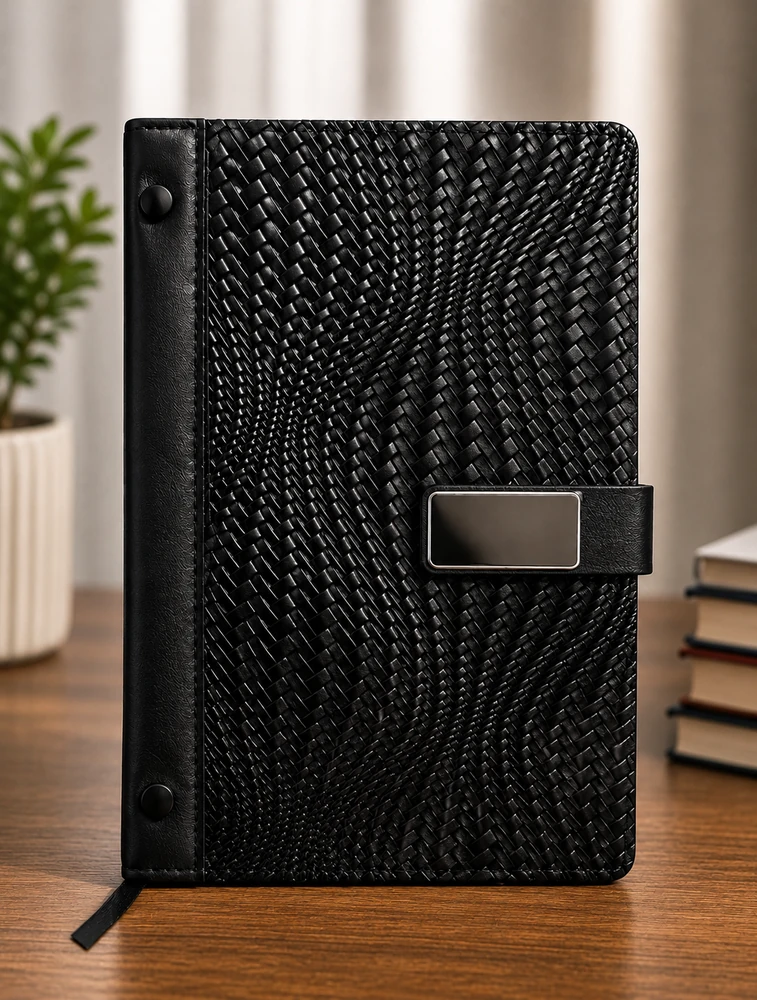 Black Textured Dairy with Rectangle Metal Closure Dairy