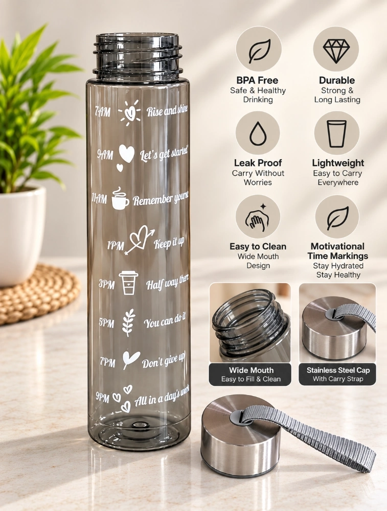 Black Transparent Motiva Sip Water Bottle Pack of 3