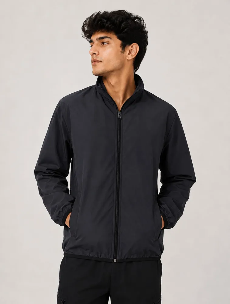 Black Unisex Light Weight Wind Cheater Jacket