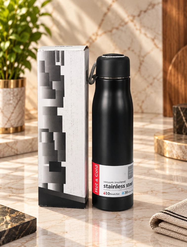 Black Vacuum Insulated Stainless Steel Sports Water Bottle
