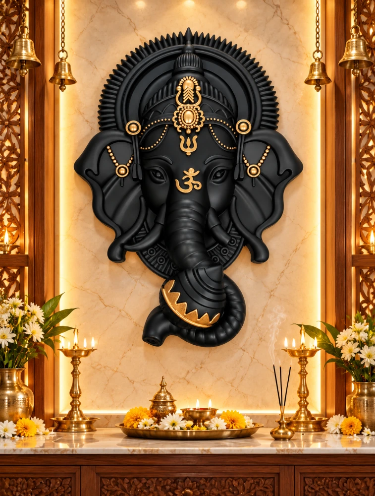 Black With Gold Designer Sid Ganesh Wall Idol 3389