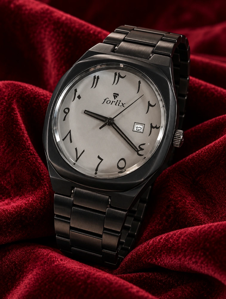 Black With Grey Mens Arabic Numeral Analog Watch 