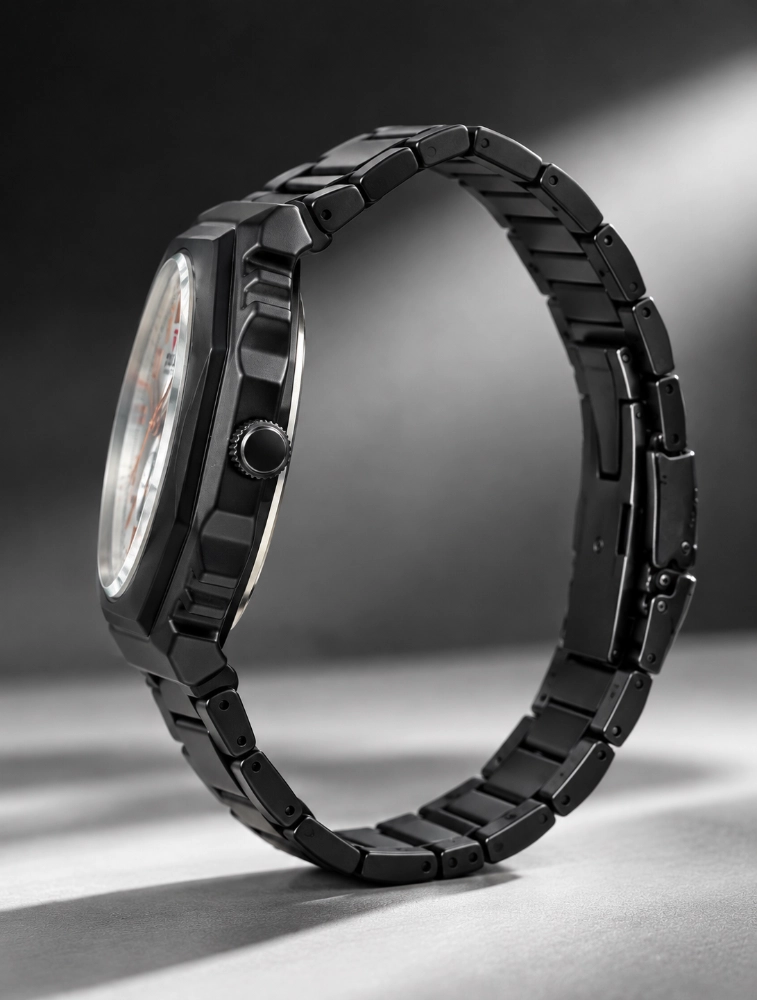 Black With Silver Arabic Dial Mens Shadow Edge Analog Watch