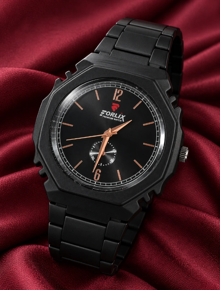 Black With Black Dial Mens Shadow Edge Analog Watch