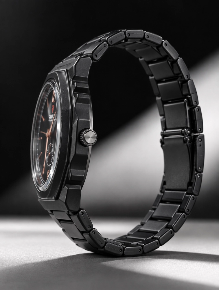 Black With Black Dial Mens Shadow Edge Analog Watch