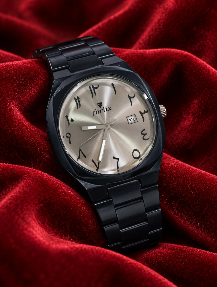 Black With Silver Mens Arabic Numeral Analog Watch