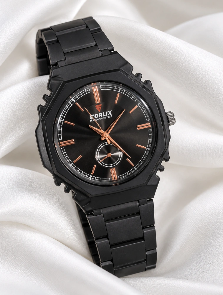 Black With Roman Dial Mens Shadow Edge Analog Watch