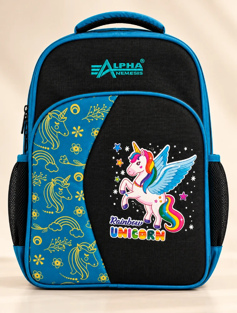 Black With Sky Blue Alpha Nemesis Unicorn Fairy Glow School Bag